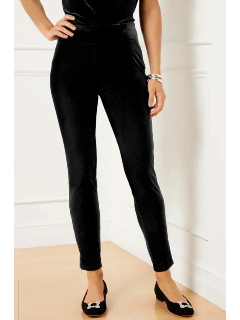Talbots Slim Ankle Velvet Velour Pant Black Size 14